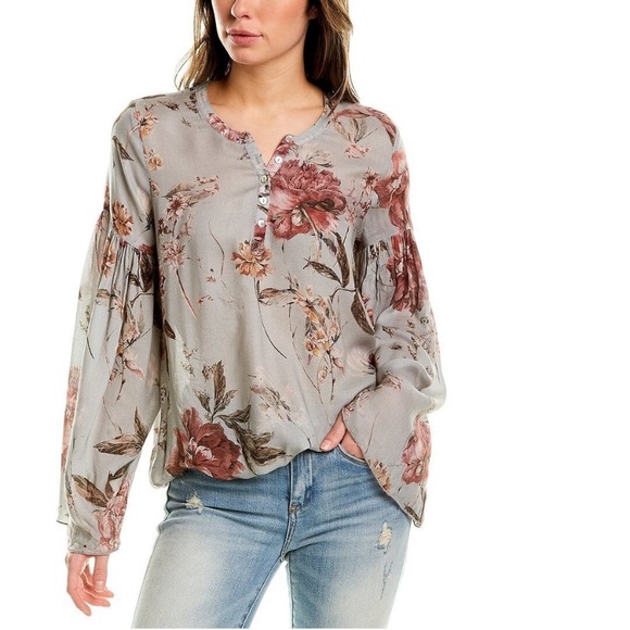 Chaser Heirloom Gauze Vintage Floral Bell Sleeve Waist Tie Button Blouse Small - Picture 1 of 14